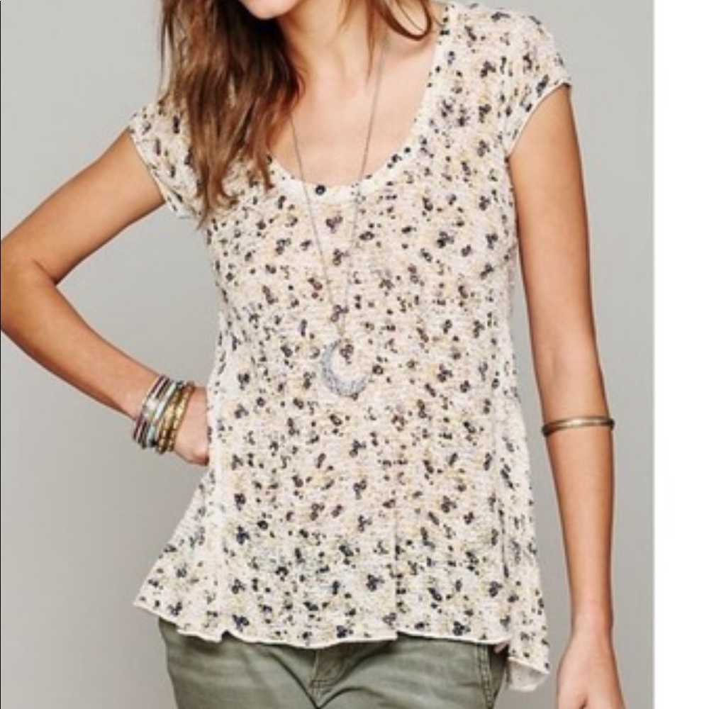 Free People Crochet Floral Ditsy Tee Knot Top